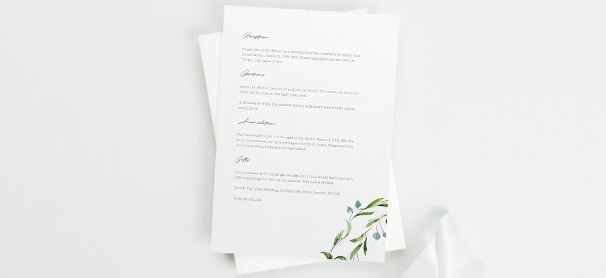 A matching wedding information insert sheet. The info card design has wedding details printed on it and a floral design printed in the corner.