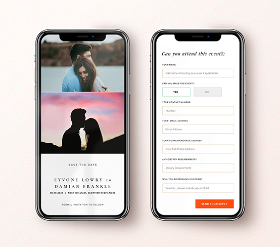A smartphone save the date design with digital RSVP service