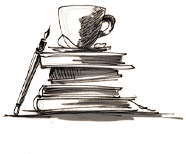 Loose line art of a steaming coffee cup