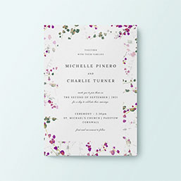 Floral personalised wedding invitation printed on premium white cardstock