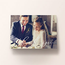 Personalised landscape photo wedding thank you card with handwritten font