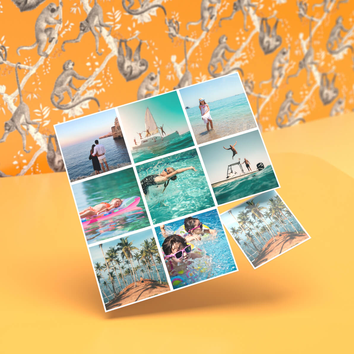 9-photo SnapSquare fridge magnet featuring a vibrant holiday mosaic; product displayed at an angled view.