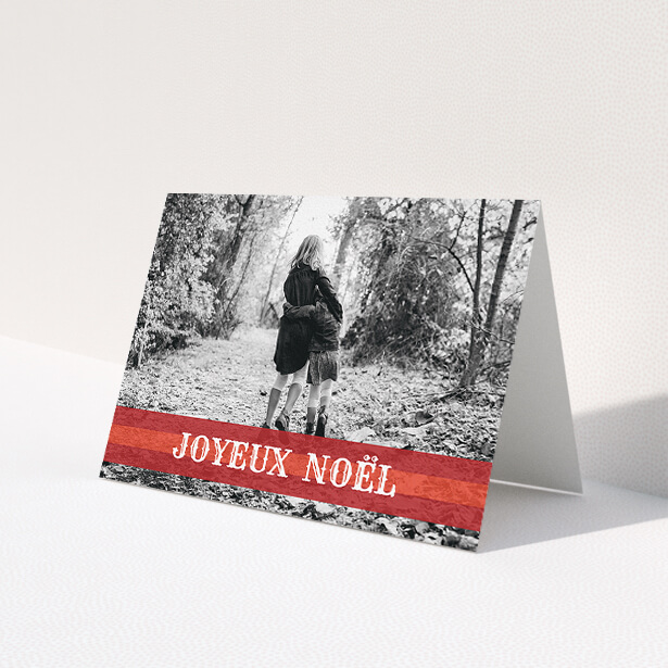 Family Christmas card featuring a warm Christmas banner design in a landscape folded A5 format