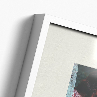 Close up of a white wooden photo frame