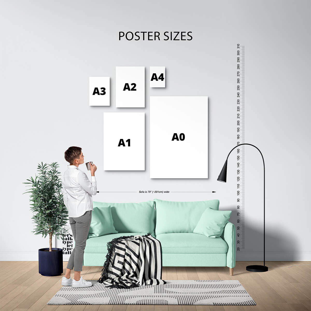 Hey size comparison guide for five different types of poster sizes