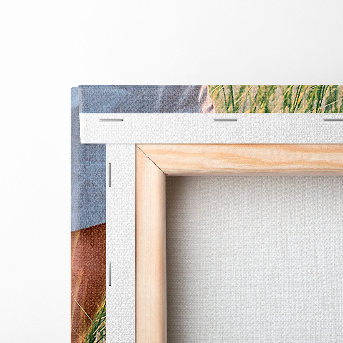 Reverse of stretch photo canvas with wooden frame