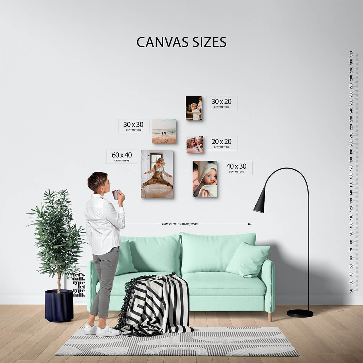 Size comparison of different photo canvas sizes