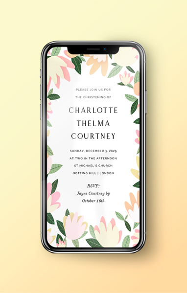 Modern floral WhatsApp christening invitation design