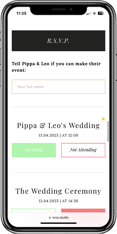 Digital RSVP service for a wedding