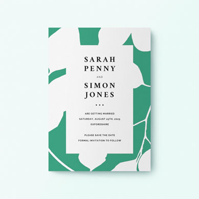 Floral wedding invitation with green and white design