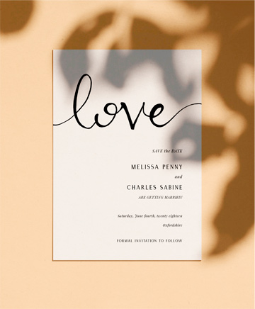 A classic wedding save the date named `simply love`. It is printed in portrait format.