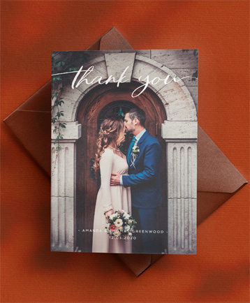 An elegant wedding thank you card named 