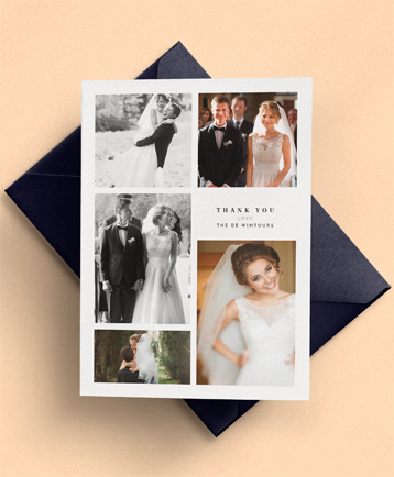 A multi-photo wedding thank you card named 