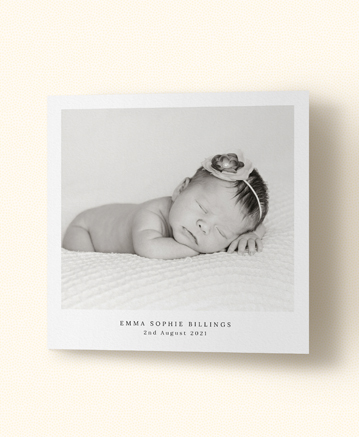 A photo baby thank you card named `Blenheim palace`. It is printed in square format.