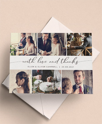 A photo wedding thank you card named 