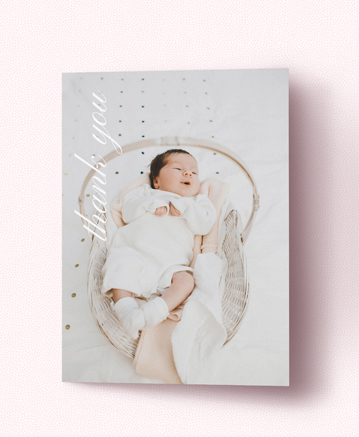 A simple baby thank you card named `simple appreciation`. It is printed in landscape format.