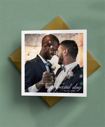 A traditional wedding thank you card named 