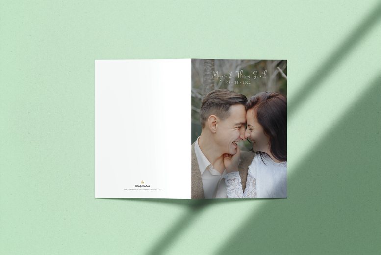 A simple wedding thank you card design. One full-page photo on the front cover. It is a folded thank you card.