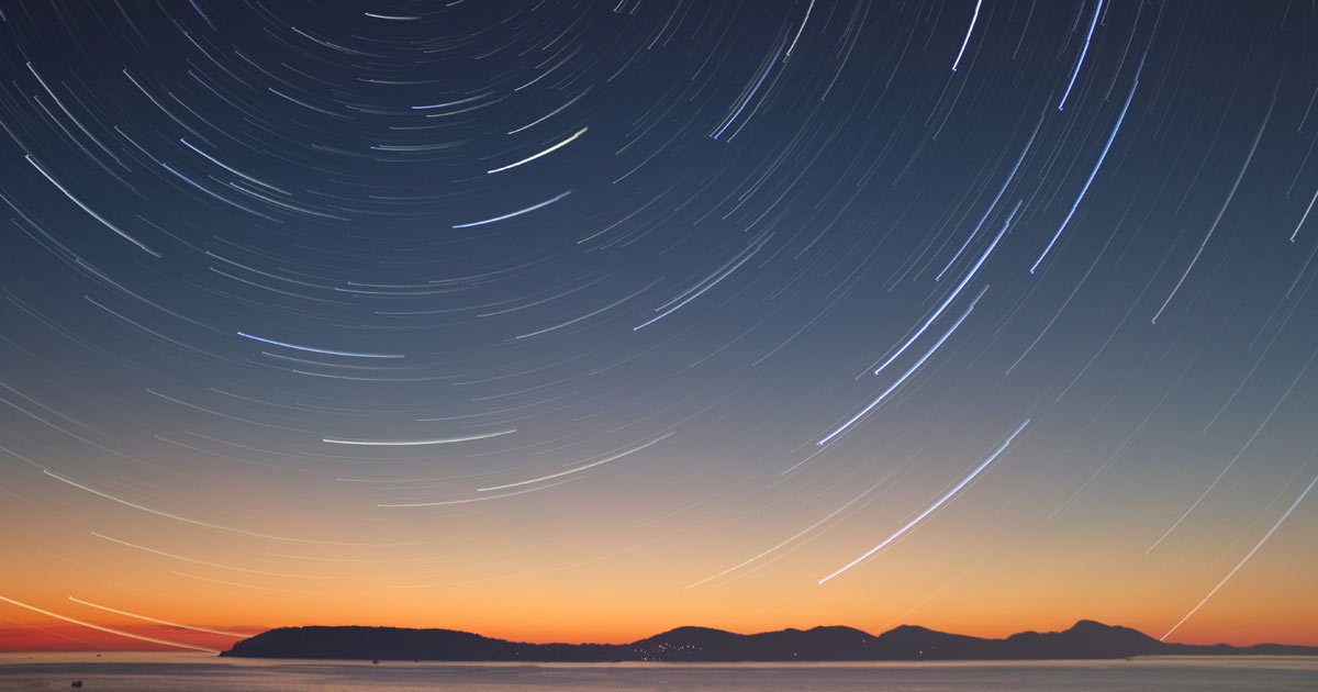 View of stars swirling in the night sky.