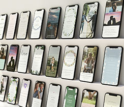 Digital wedding invitations and announcements on smartphone screens