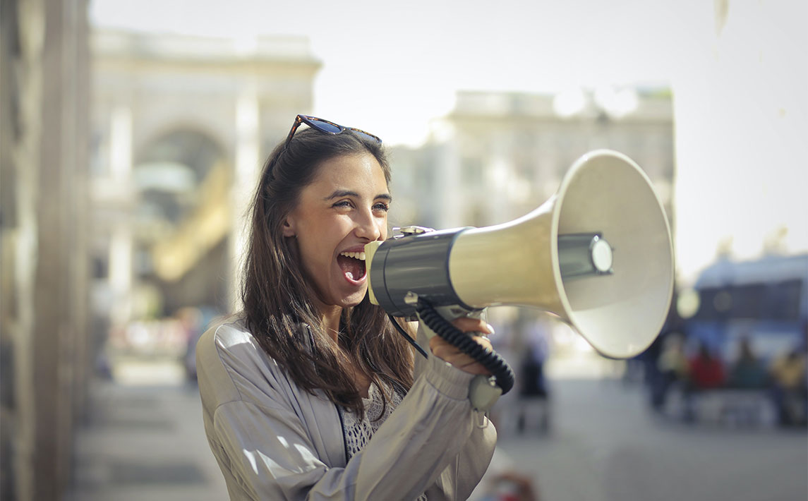 A woman with a megaphone