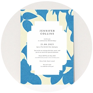 Bold blue patterned 18th birthday invitation card design