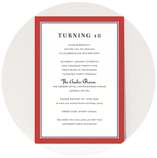 Classic red border 18th birthday invitation card design
