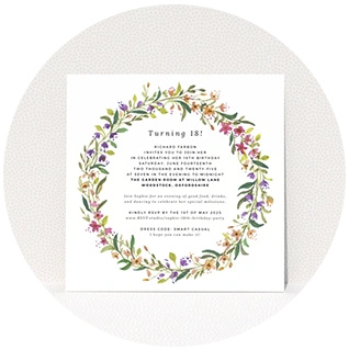 Bright floral wreath 18th birthday invitation card design
