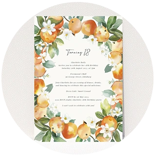 Watercolour citrus border 18th birthday invitation card design