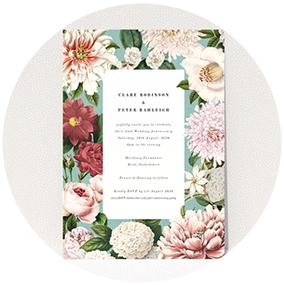Botanical floral frame 25th wedding anniversary invitation card design