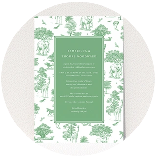 Classic green toile 25th wedding anniversary invitation card design