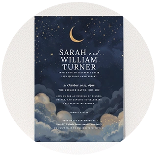 Night sky and moon themed 25th wedding anniversary invitation card design
