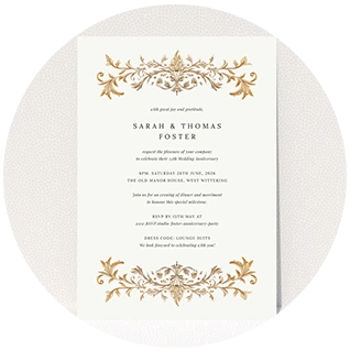 Gold baroque detail 25th wedding anniversary invitation card design