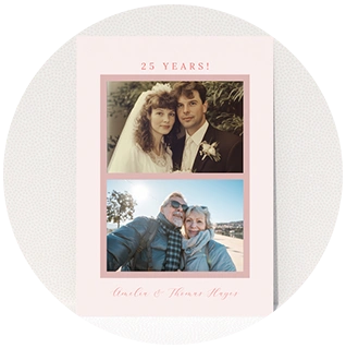 Now and then pink photo collage 25th wedding anniversary invitation card design