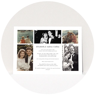 Five photo collage 25th wedding anniversary invitation card design
