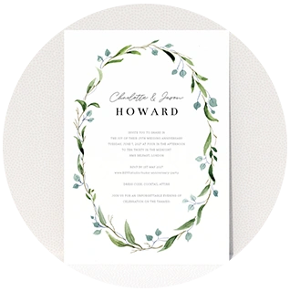 Watercolour foliage wreath 25th wedding anniversary invitation card design