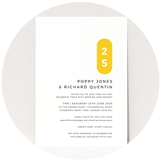 Minimal yellow number 25th wedding anniversary invitation card design