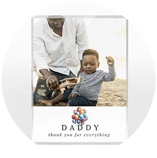 Acrylic photo block gift for dad with beach photo and balloons illustration