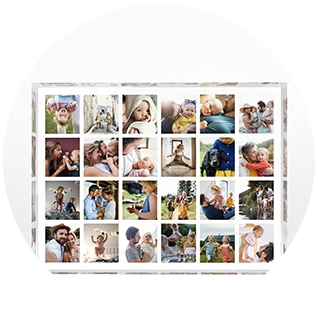 Acrylic photo block with large family photo collage grid
