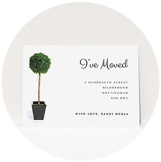 Simple topiary tree change of address card with minimalist design