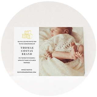 Photo christening invitation with newborn image and modern layout