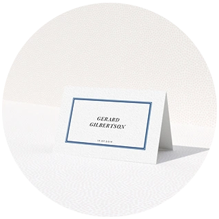 Navy blue place card with classic blue border design