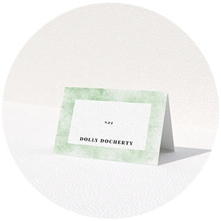 Green watercolour place card with elegant framed layout