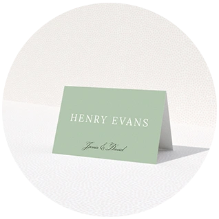 Sage green place card with elegant serif name layout