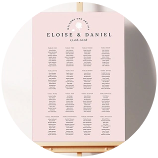 Blush pink wedding table plan with elegant serif layout