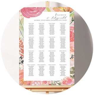 Rustic wedding table plan with painted floral border