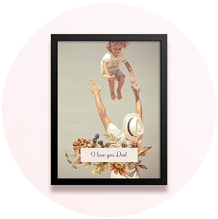 Simple framed floral photo print for dad with vintage flower accents