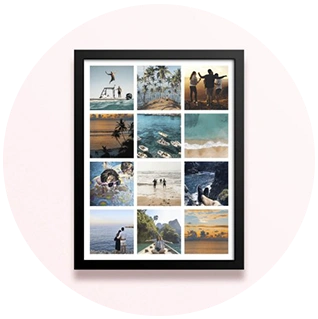 Simple framed landscape photo collage with 12 square images