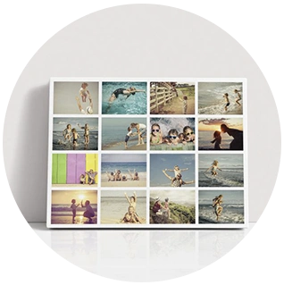 Canvas print photo collage with sixteen fun summer holiday photos