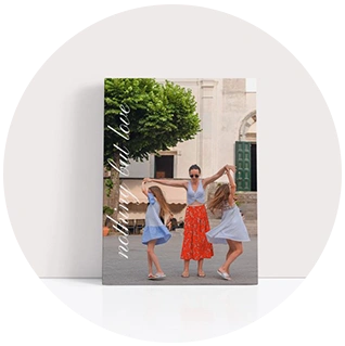 Portrait canvas print with family dancing and nothing but love text